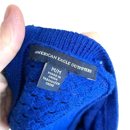 American Eagle  Basketweave Knit Long Sleeve Crewneck  Sweater Medium Royal Blue