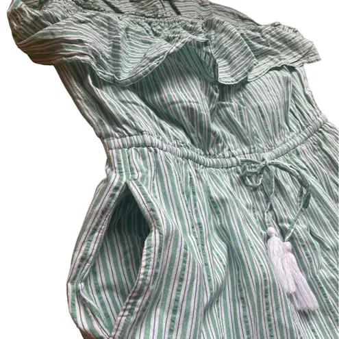 American Eagle America Eagle Green White Striped Strapless Ruffle Top Dress Womens Size Large