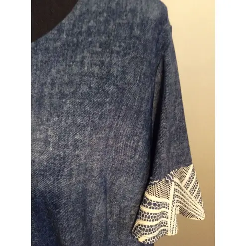 Ellen Wever Midi Dress Plus size 2x Soft Denim Color Lace Print Blue