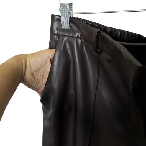 M&S Chocolate Brown Faux Leather Wide Leg Pants Women's Size 12 Regular
