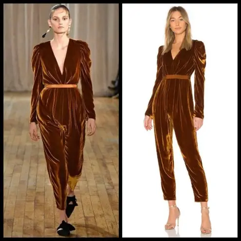 Ulla Johnson ππ Sabine Gathered Velvet Jumpsuit ~ Copper Brown 6 EUC