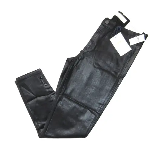 NWT GAP 1969 Inner Cozy Legging in Black Orbit Coated Side Snap Stretch Jeans 29