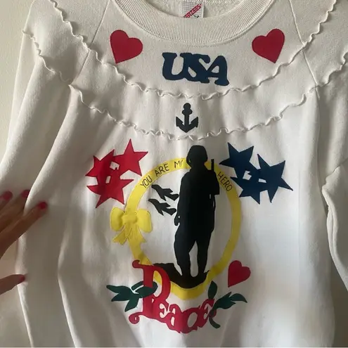 Jerzees Vintage 80s  USA HERO Custom Ruffle Crew Neck Sweater