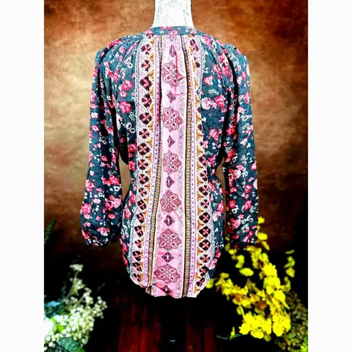 Mason & Belle Casey Tassel Detail Blouse Gray/Pink size S