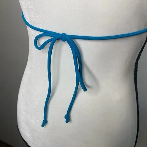 American Eagle  Ruffled Edge Striped Halter String Triangle Bikini Top Blue Small