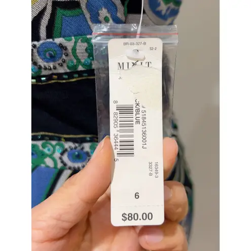 Mixit Women's Blue Black Printed Embellished Casual Midi Dress Size 6