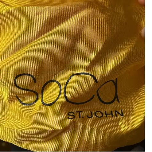 St. John foldable and packable black patent yellow shopping bag