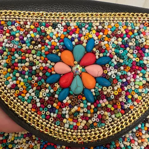 Coco + Carmen Women's Artisan Beaded Crossbody Bag w/ Black Multi color Design