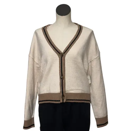 NWT Cream Horseback Knit Varsity Cardigan Sweater Jacket Horse Motif Large Brown