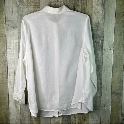 J. Jill Size 2X White Button Front Long Sleeve w/Button Cuff & Collar 100% Linen