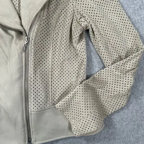 Iris Setlakwe Perforated Suede Moto Jacket Zip Up Women's 8 Beige Long Sleeve Tan