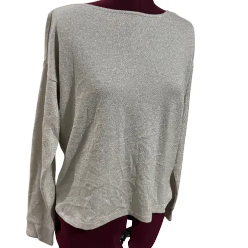 Nic+Zoe Sparkle Bateau Sweater Top Metallic Neutral Mix Beige Silver NWT Small
