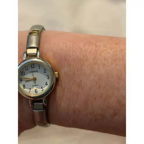 Carriage By Timex Womens Two Tone Silver Gold Stretch Band Quartz Watch
