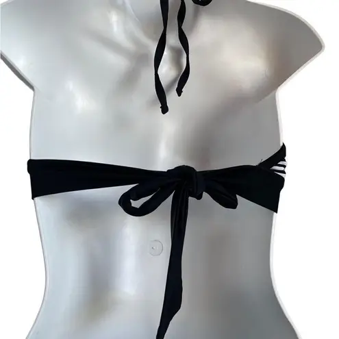 Catalina Lace Striped Bikini Top Black White Large