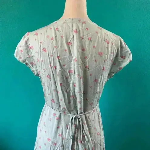 Reformation  Denise Midi Dress Floral Light Blue V-Neck Tencel Lyocell Size S