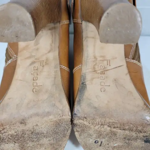 Facade Zena Ankle Boots Womens 10 Brown Leather Gathered Snap Platform Heeled Tan