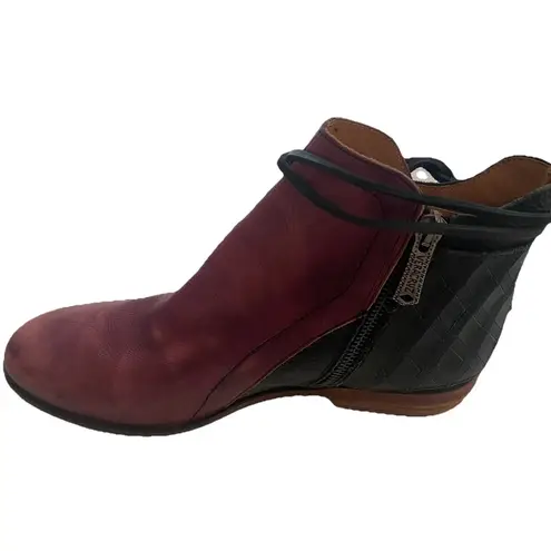 VeraCruz Artisan Distressed Leather Bootie Shoes Plum and Black Euro 38 US 7.5