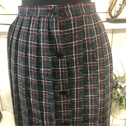 Vintage 60s 70s Wool Checkered Plaid A Line Skirt Size S Blue