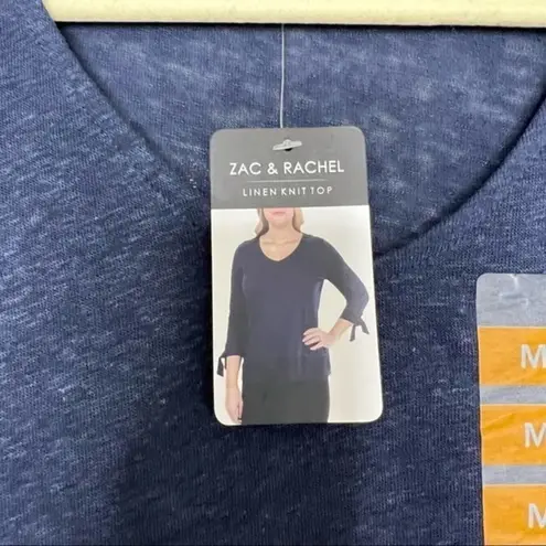 New Navy Blue Layered Long Sleeve Top with Tie Sleeves and Chiffon Hem Detail Size M