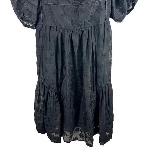 Hofmann Copenhagen Isabella Black Floral Lace Midi Dress Square Neck Puff Sleeve Size 4