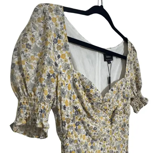 Bardot Cindy Sweetheart Ruched Mini Dress Soft Yellow Floral NWT 6 Small