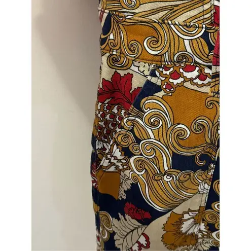 MOTHER The Puffy Wrapper Floral Denim Jumpsuit Flowers in Her Hair L Tan Size L