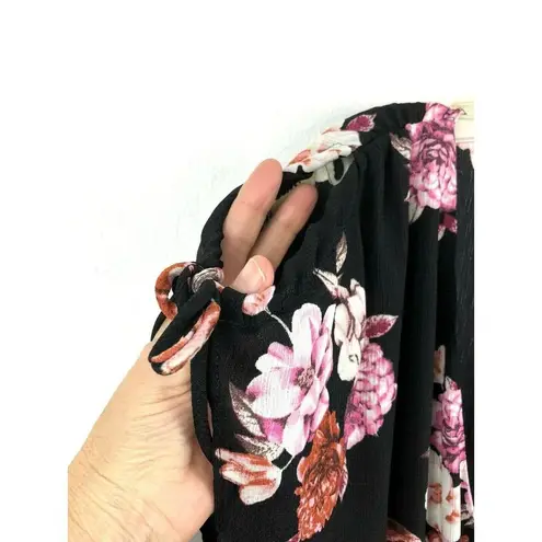 Joe Benbasset New Black Floral Jumpsuit Womens Large Short Slit Sleeve Romantic