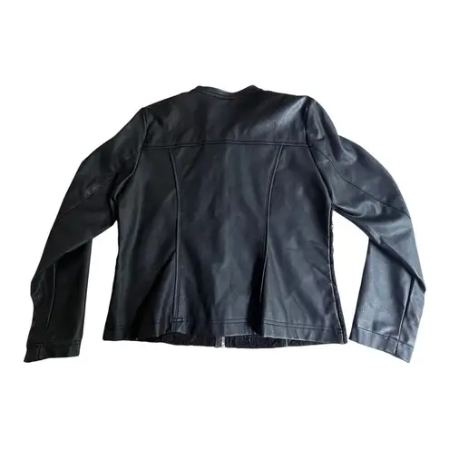 Christopher & Banks Vegan Leather JACKET Full Zip Black Lace Front Women's MED