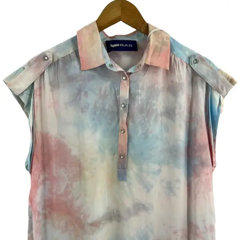 GAS Jeans Lillybel Blouse Tie Dye Print Short Sleeve Size Small New