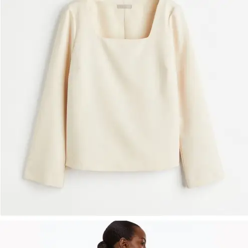 H&M cream double lined square neck wide sleeve crepe blouse