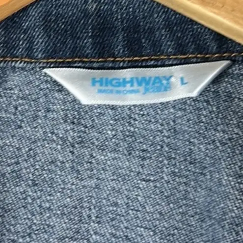 Highway Jeans Denim Jacket Womens L Medium Wash Distressed Button Front Casual