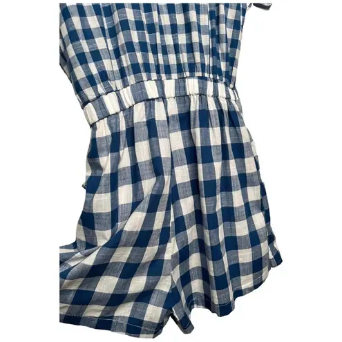 Main Strip New Gingham V Neck Tie Wrap Front Romper Plaid Blue S