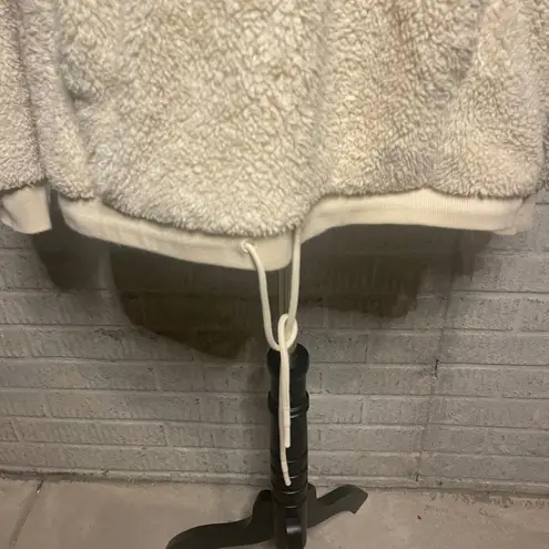 Joy Lab Womens Pullover Sherpa Sweatshirt Half Zip Drawstring Collar Beige L Tan Size L