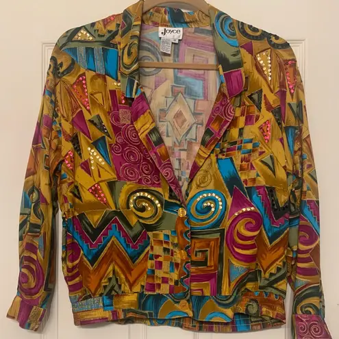 Joyce Vintage Multi Color Funky Disco Woman Sz 10 Blazer. 2305 Yellow