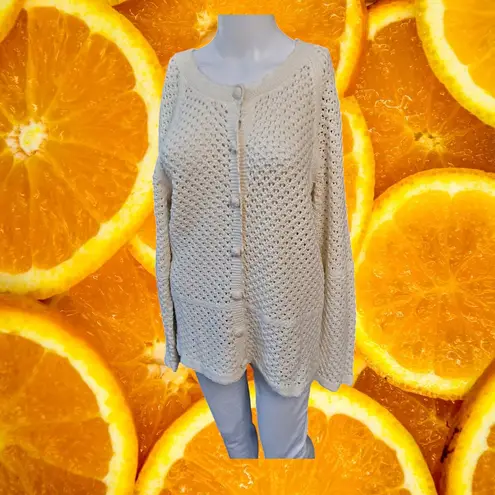 Emma James Woman’s Beige Long Sleeve Button Front Crochet Knit Cardigan Size XL