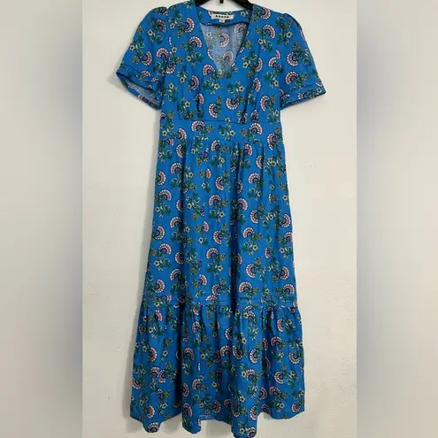 Boden Eve Linen Midi Dress Boho Preppy Blue Botanical Bunch Size 6R