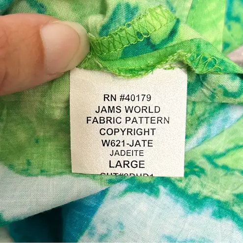 Jams World Vintage Jate Floral V Neck Long Sleeve Tunic Blue Green Purple Large