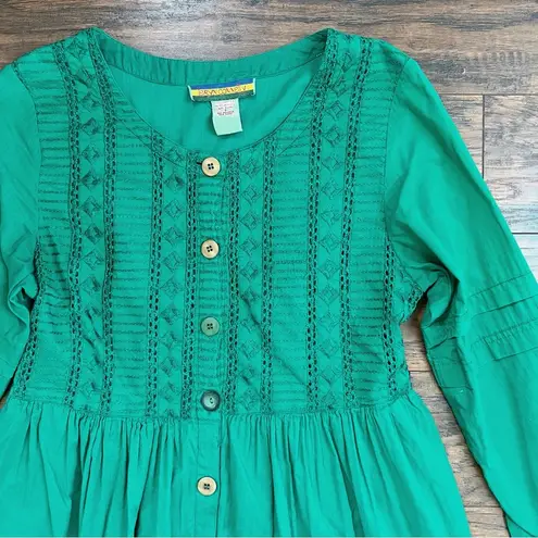 vintage • 90s Bryn Connelly green dress cotton emerald babydoll embroidered mini