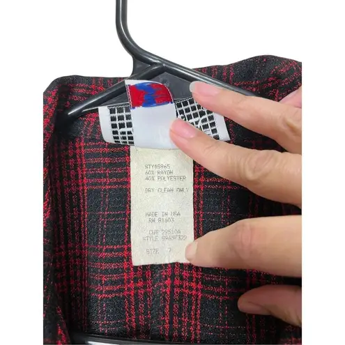 Vintage La Belle 80s 90s Red Black Plaid Blazer Size 7