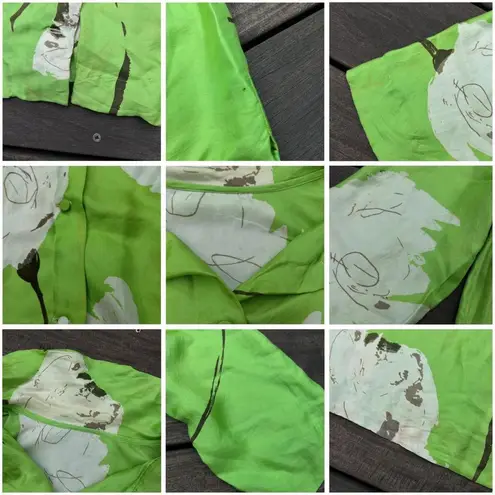 American Vintage Vintage 60s Adelaar 100% Silk Green w/ White Floral Button-Up Shirt