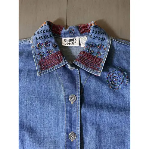 Chicos Design vintage Beaded 90’s Denim Jacket (size 1 Chicos/Medium womens) Blue