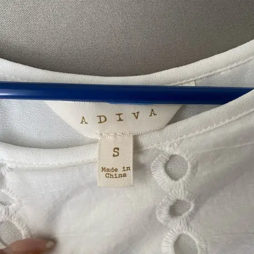 ADIVA White Eyelet Lace Pleated Hem Short Sleeve Top Women sz S Boho Cottage