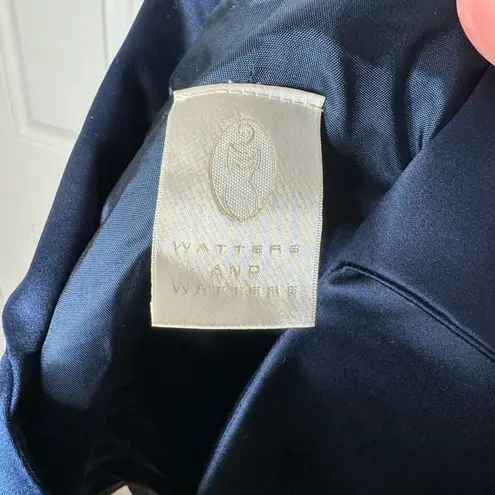 WATTERS AND WATTERS NWT Vintage Navy Satin Dress Top Rhinestone Buttons Size 10 Blue