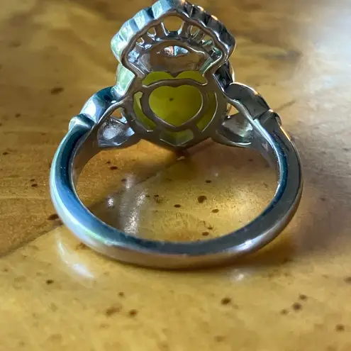 Natural Connemara Marble Sterling Silver Claddagh Ring Size 6 Green