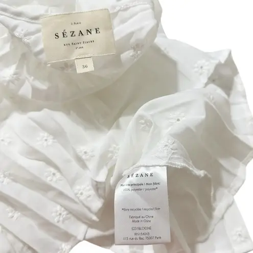 Sézane Romy Embroidered Pleated Blouse, Ecru, FR36/US4