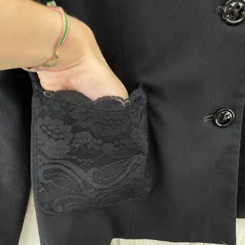 Oscar de la Renta Blazer Jacket Women 10 Black Polyester Rayon Lace Trim Pockets