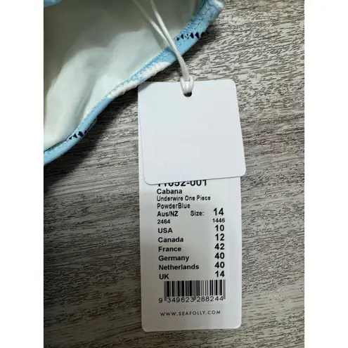 Seafolly Cabana Underwire One Piece Swimsuit Powder Blue Striped Sz 10 USA