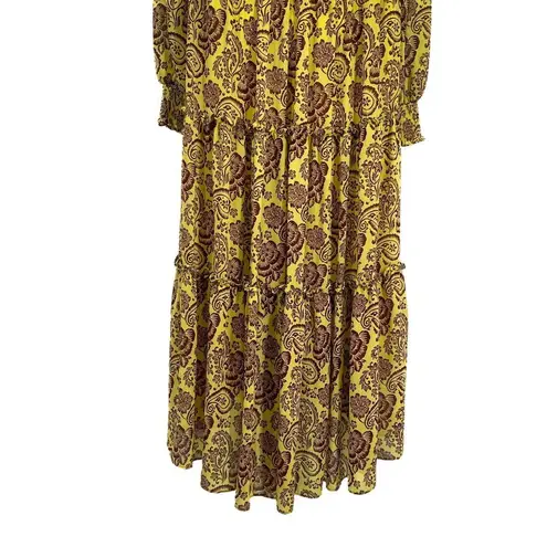 Cinq à Sept NEW Cinq a Sept Rika Paisley Tiered High Low Midi Dress Starfruit Merlot Print