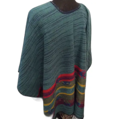 Women's Floral Tassel Poncho Shawl Wrap Cape Blue One Size Size L
