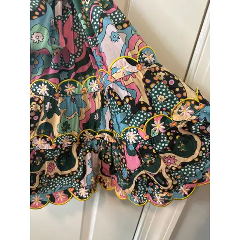 CeliaB Hortensia Floral Puff Sleeve Mini Dress Small Colorful Spring Summer Green